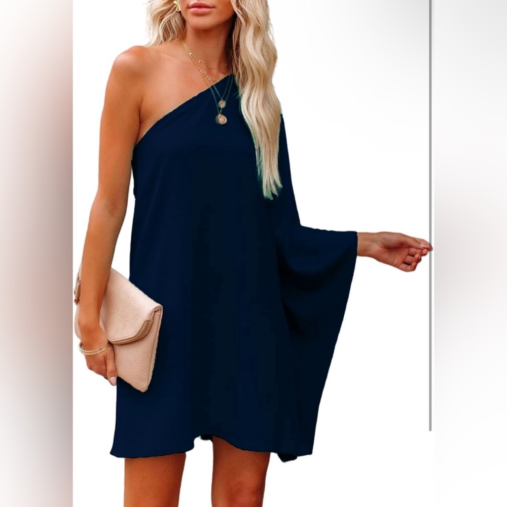 MEDIUM Women's Casual Batwing Sleeve One Shoulder Dresses Summer Club Party - Picture 5 of 6
